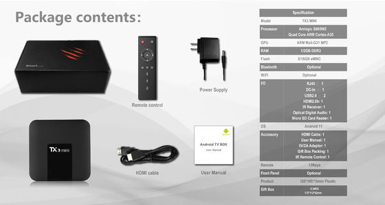 Android 11 TX3 Mini Plus OTT  Décodeur Amlogic S905W 4K Quad Core